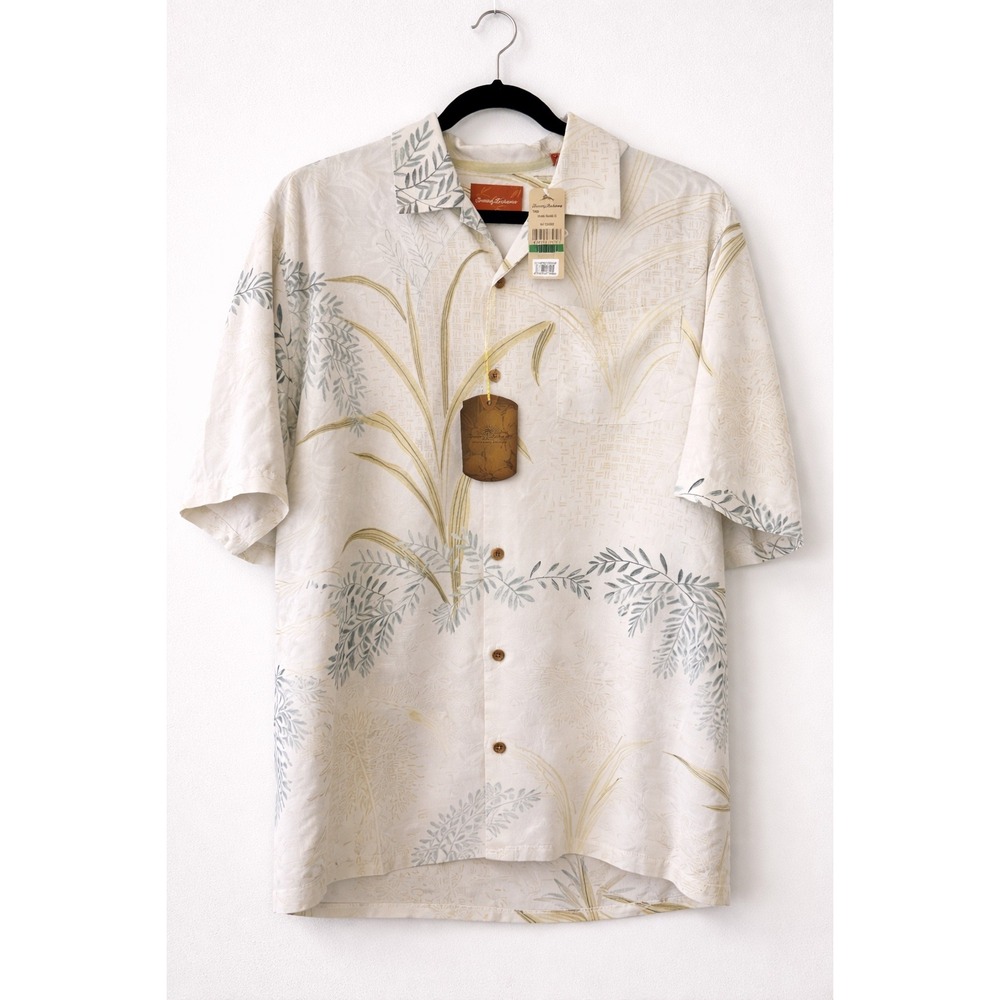 Tommy Bahama Island Foliage 100%‎ Silk Shirt L Coconut Hawaiian NWT